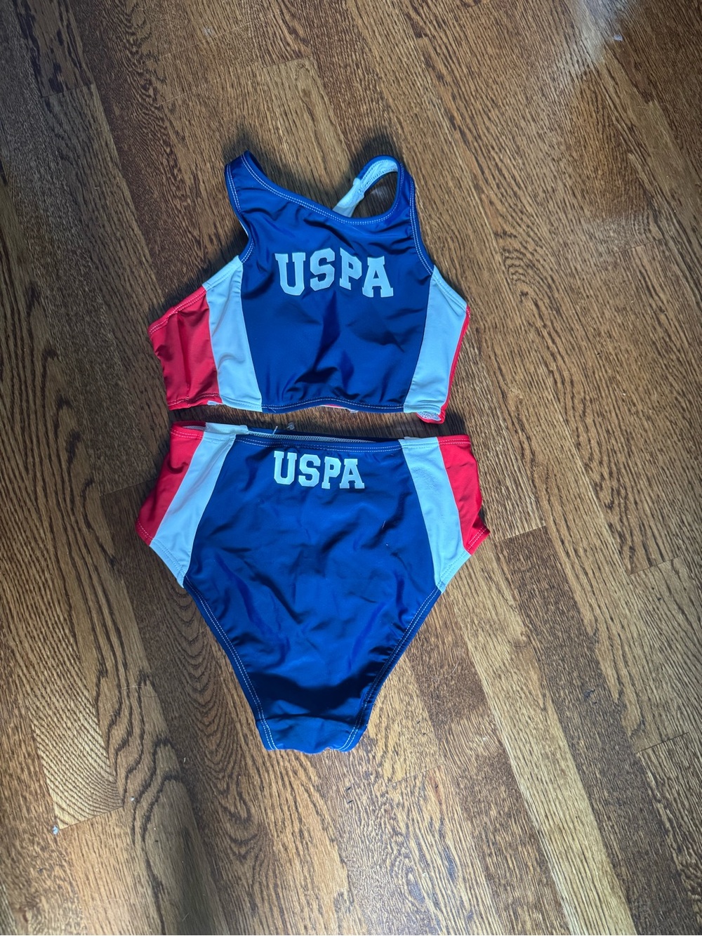 Women’s USPA Navy & Red Two-Piece Athletic Swim Set size small